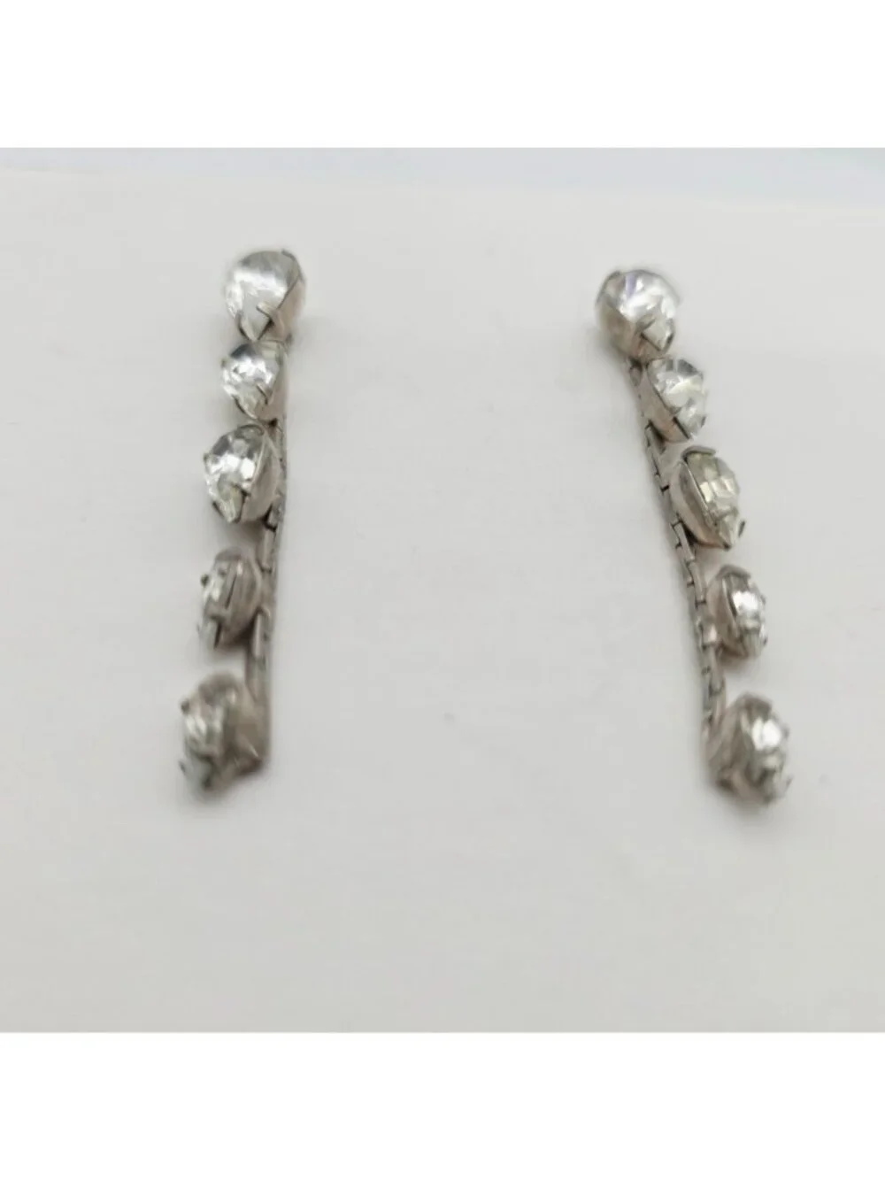 Crystal Drop Earrings With Teardrop Rhinestones In Silver Tone Vintage - Picture 2 of 4